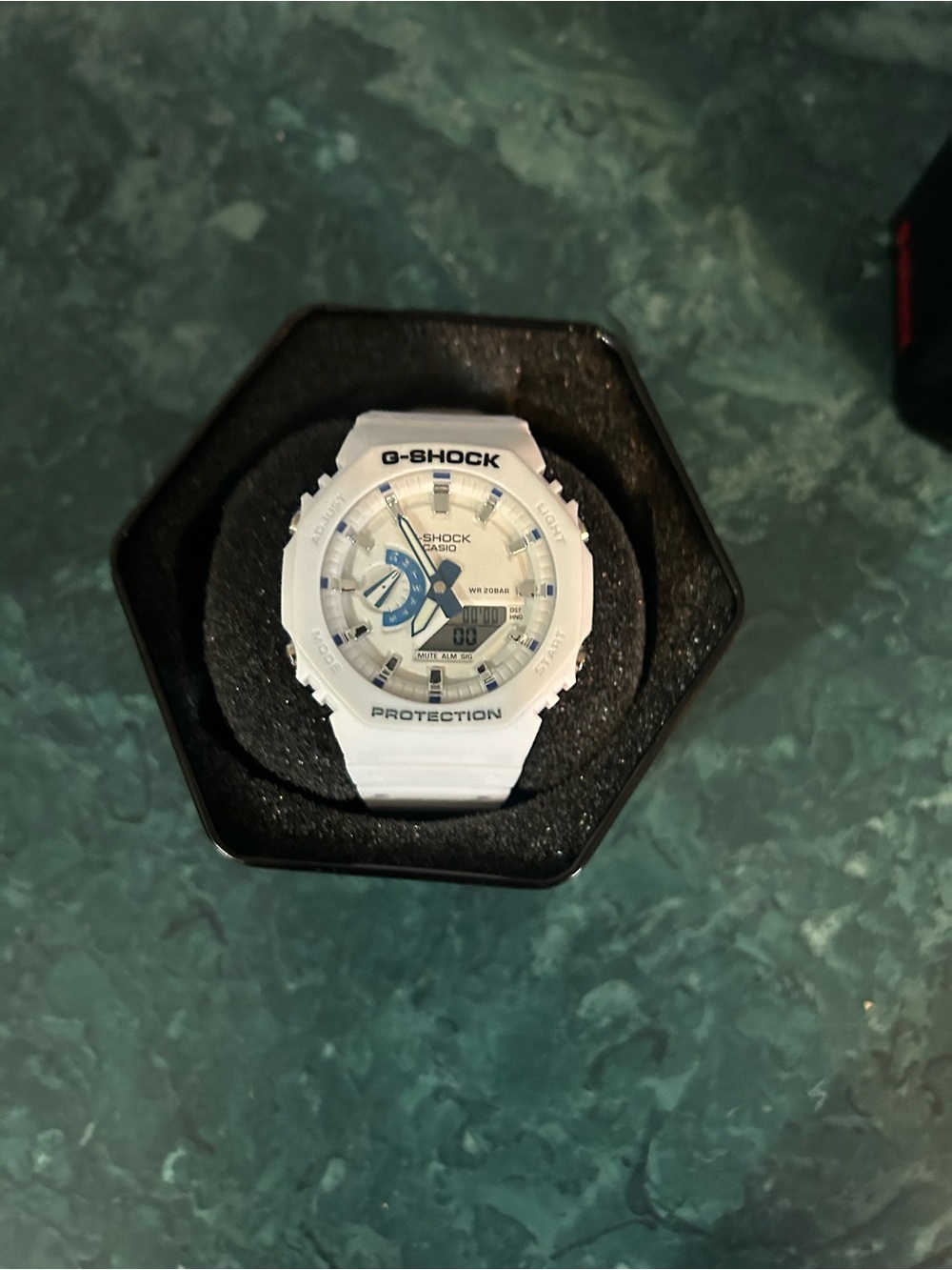 G-Shock White Watch with Blue Accents